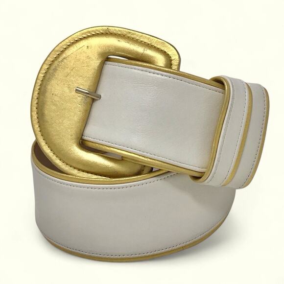 Anne Klein Leather Gold & Cream Belt Classic Wide Design - Picture 1 of 7